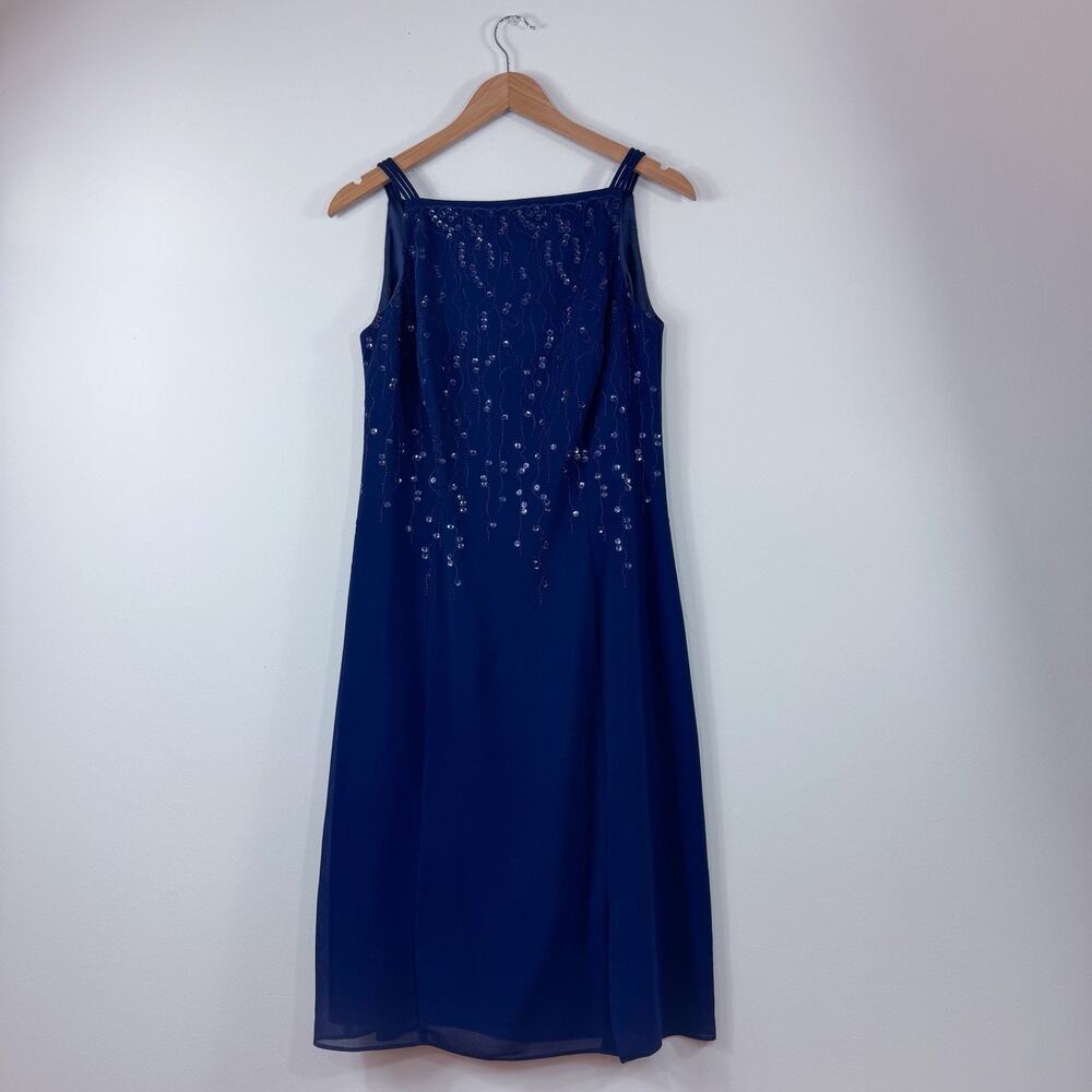 Womens Vintage Sz 14 Dress Blue Sequin Onyx Nite 90s Semi-Formal Cocktail Party